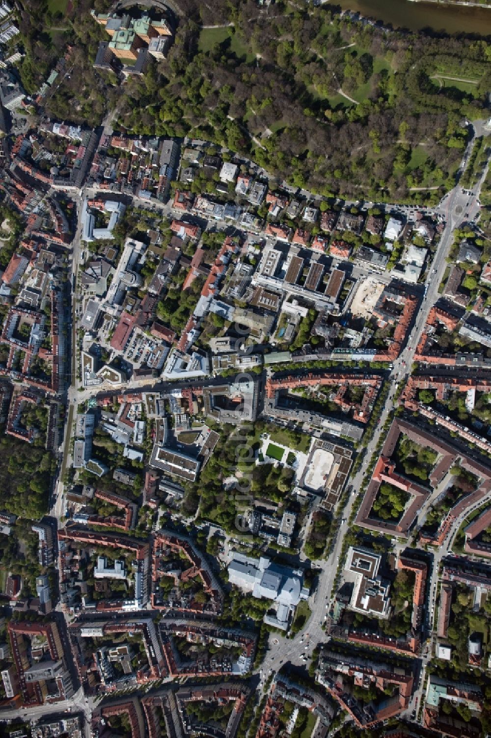 Aerial image München - City view of downtown area Prinzregentenstrasse - Einsteinstrasse - Schneckenburgerstrasse in the district Steinhausen in Munich in the state Bavaria
