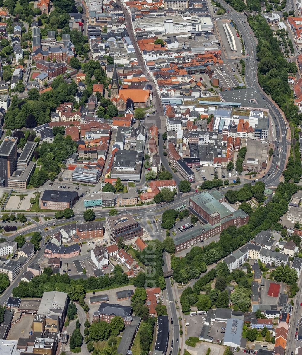 Flensburg from the bird's eye view: City view of downtown area suedliche Altstadt in Flensburg in the state Schleswig-Holstein, Germany