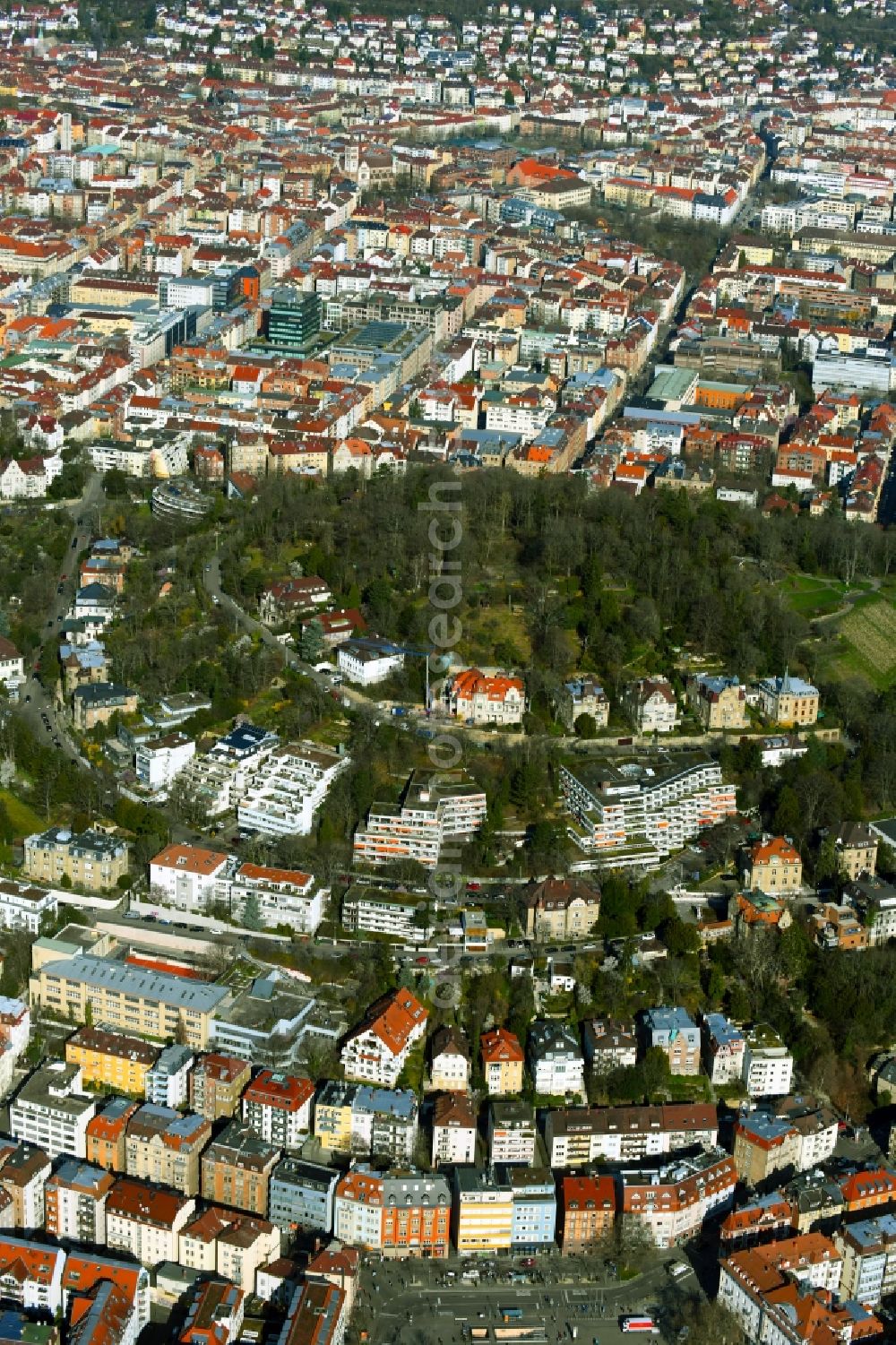 Stuttgart from above - District in the city in the district Karlshoehe in Stuttgart in the state Baden-Wurttemberg, Germany