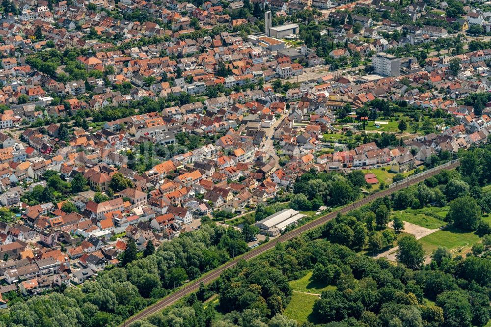 Knielingen from above - District in the city in Knielingen in the state Baden-Wuerttemberg, Germany