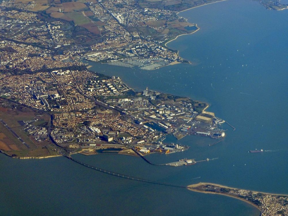 Aerial image La Rochelle - City view and harbour on sea coastline of Atlantic in La Rochelle in Nouvelle-Aquitaine, France