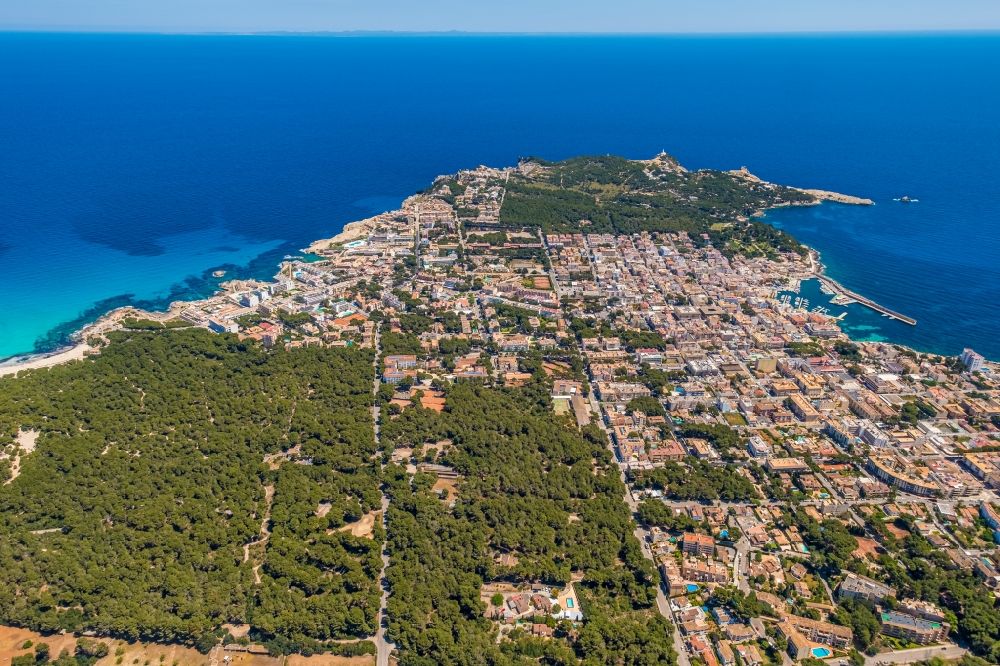 Cala Rajada from the bird's eye view: City view on sea coastline in Cala Rajada in Islas Baleares, Spain
