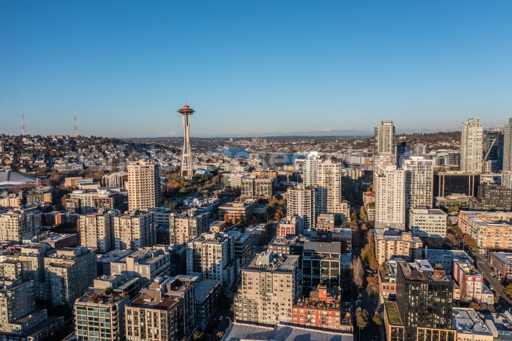 Aerial photograph Seattle - City view on sea coastline Downtown Seattle in Seattle in Washington, United States of America