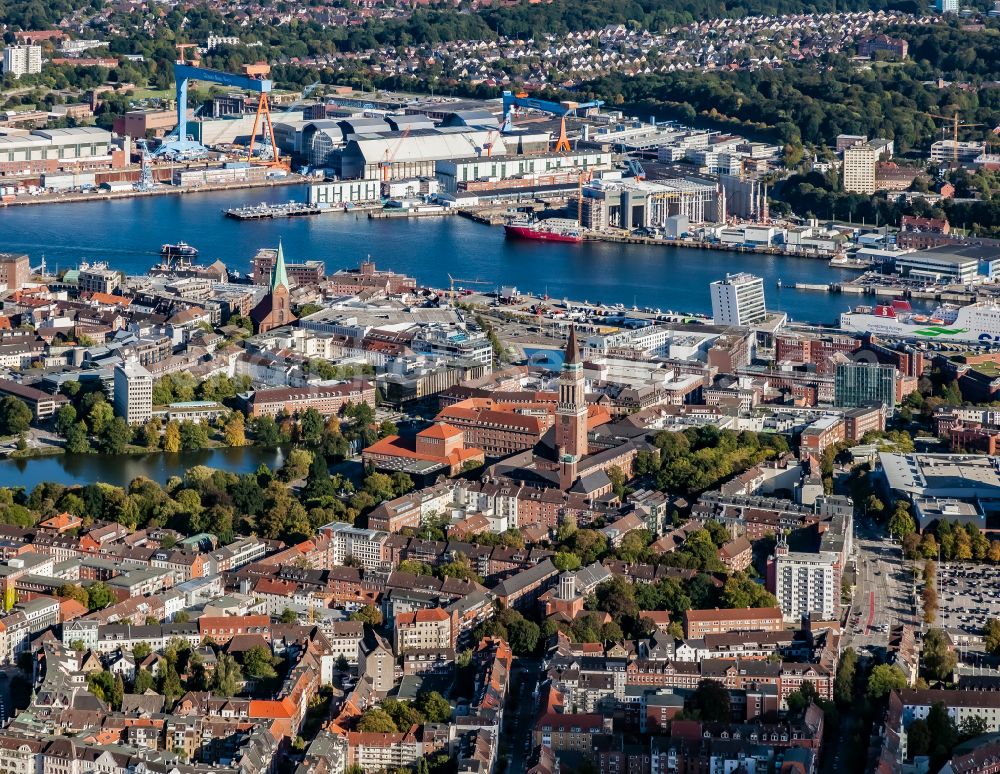 Aerial image Kiel - City view on sea coastline of Kieler Foerde in Kiel in the state Schleswig-Holstein, Germany