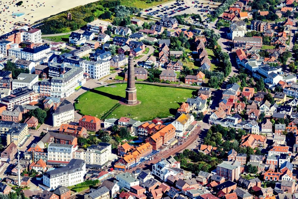 Aerial image Borkum - City view on sea coastline of North Sea in Borkum in the state Lower Saxony, Germany