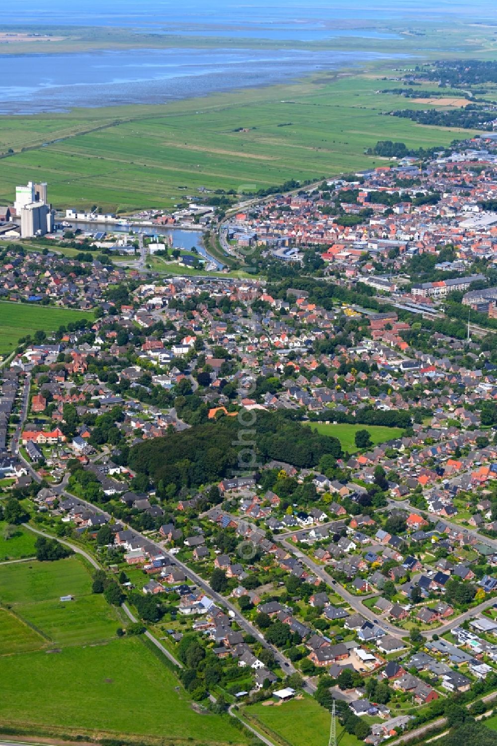Husum from above - City view on sea coastline of North Sea in Husum North Frisia in the state Schleswig-Holstein, Germany