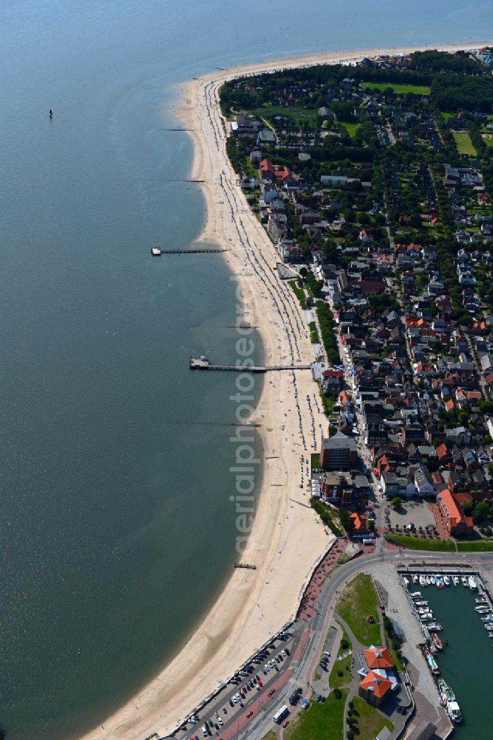 Aerial image Wyk auf Föhr - City view on sea coastline of North Sea in Wyk auf Foehr in the state Schleswig-Holstein, Germany