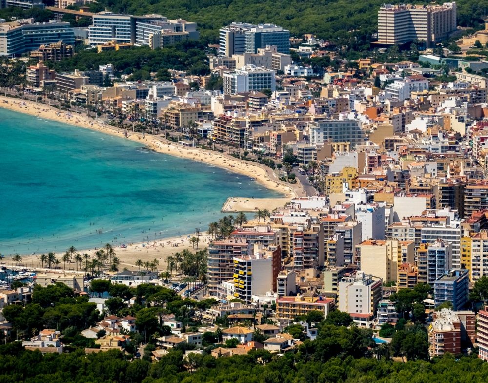 Aerial image Palma - City view on sea coastline in the district Platja de Palma in Palma in Balearische Insel Mallorca, Spain