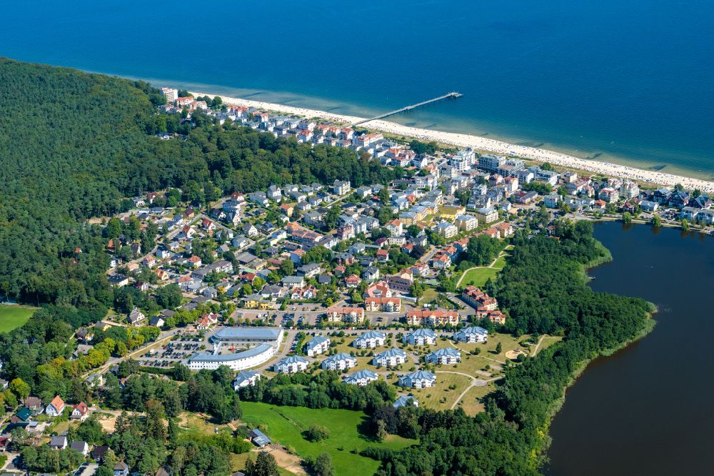Aerial image Bansin - City view on sea coastline of Baltic Sea on street Seestrasse in Bansin on the island of Usedom in the state Mecklenburg - Western Pomerania, Germany