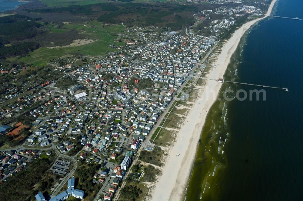 Aerial image Seebad Ahlbeck - City view on sea coastline of Baltic Sea in Seebad Ahlbeck in the state Mecklenburg - Western Pomerania, Germany