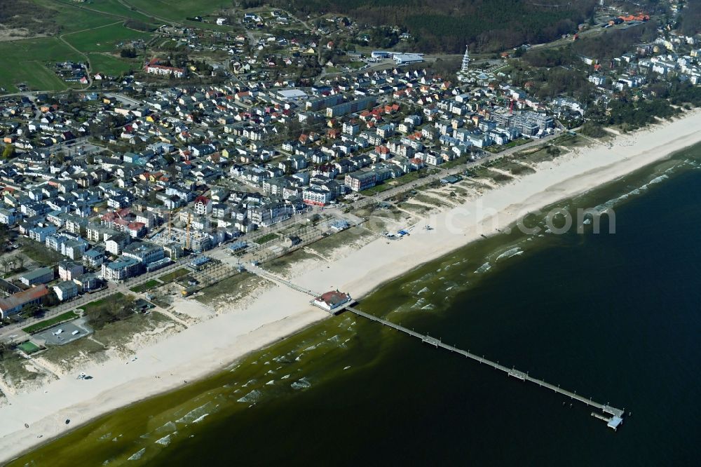Seebad Ahlbeck from above - City view on sea coastline of Baltic Sea in Seebad Ahlbeck in the state Mecklenburg - Western Pomerania, Germany