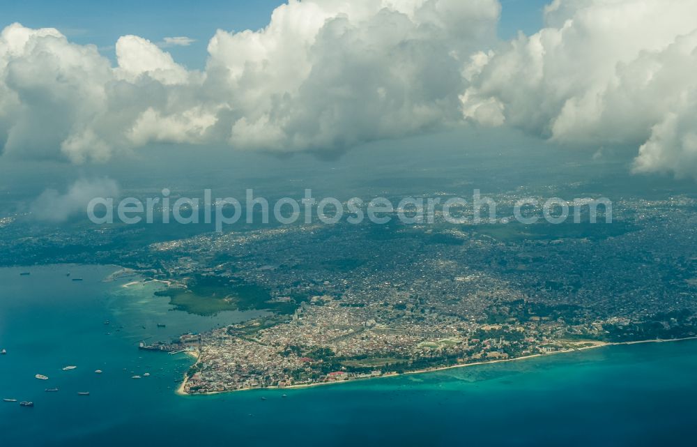 Sansibar from the bird's eye view: City view on sea coastline Stone Town in Sansibar in Unguja Mjini Magharibi, Tanzania