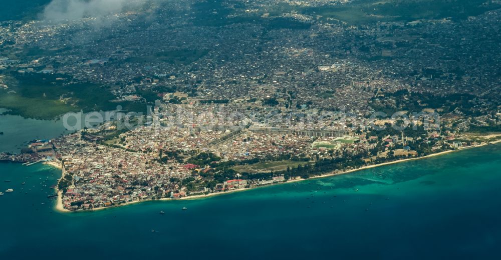 Aerial image Sansibar - City view on sea coastline Stone Town in Sansibar in Unguja Mjini Magharibi, Tanzania