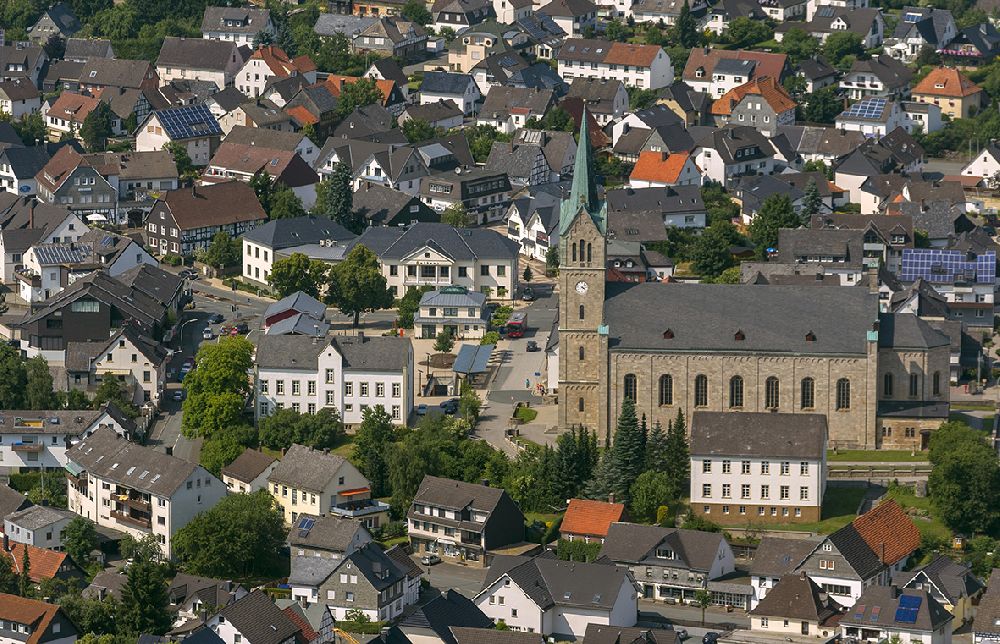 Aerial image Mönchengladbach - City Church Alter Markt in Mönchengladbach in North Rhine-Westphalia