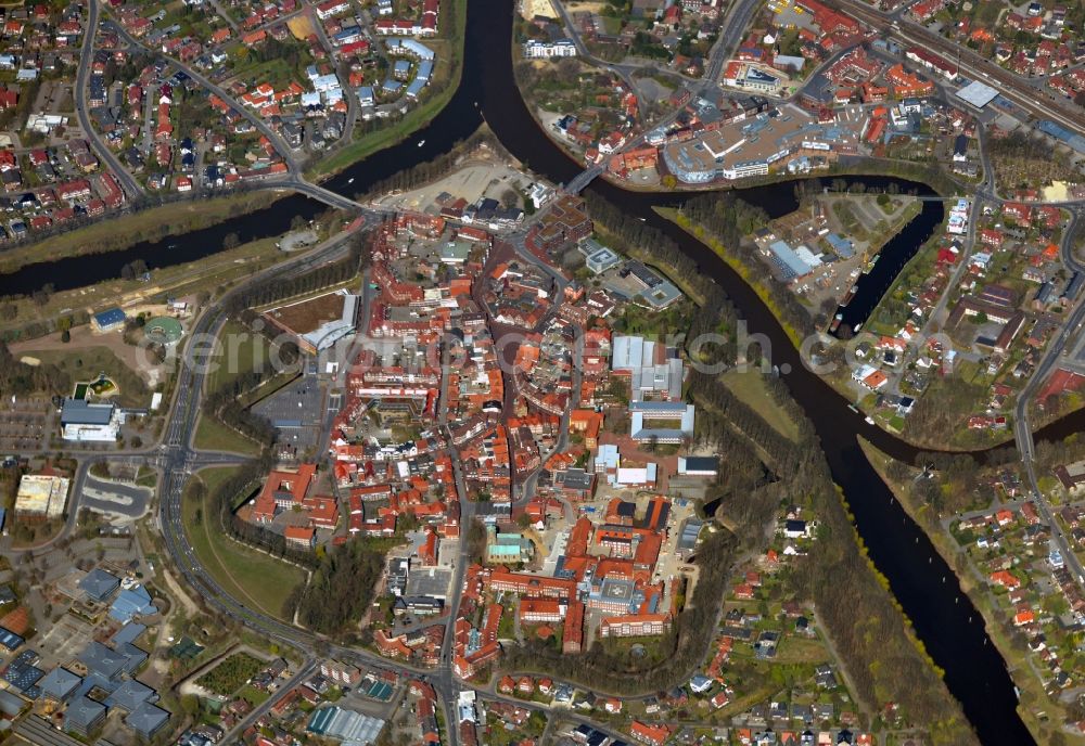 Meppen from above - City view of Meppen in the state of Lower Saxony, at the mouth of the Hase in the Ems, in the state Lower Saxony, Germany