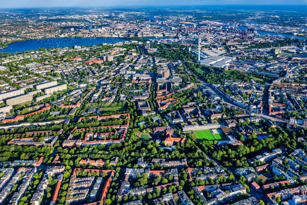 Hamburg from the bird's eye view: District on Mittelweg - Rothenbaumchaussee in the city in the district Harvestehude in Hamburg, Germany