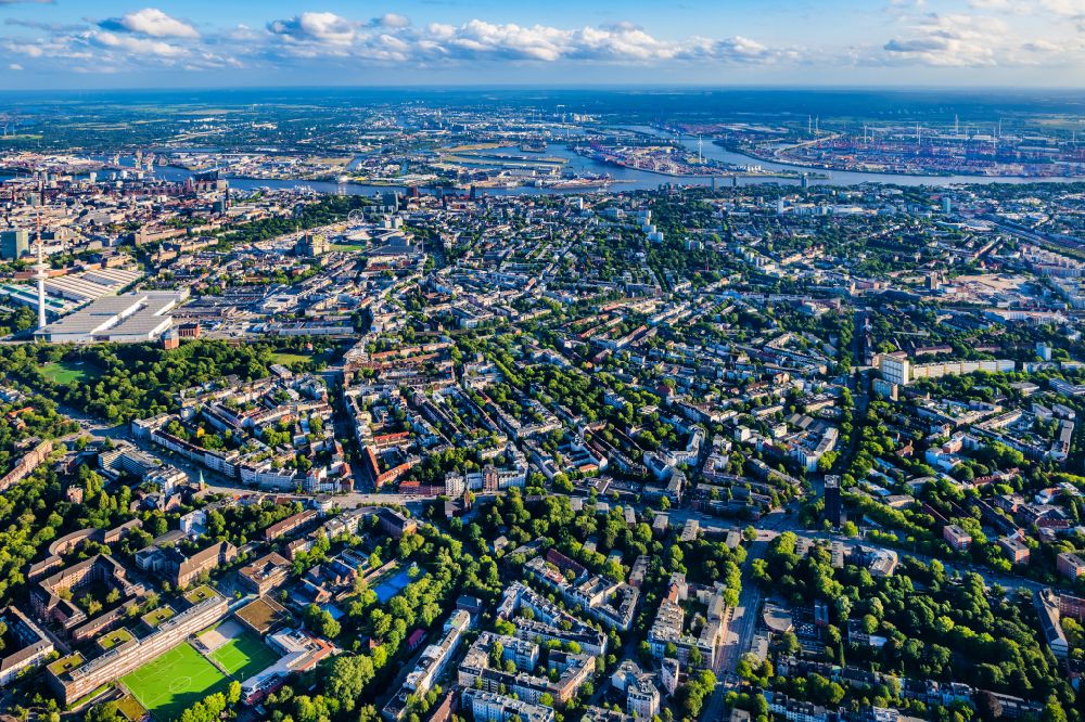 Aerial image Hamburg - District on Mittelweg - Rothenbaumchaussee in the city in the district Harvestehude in Hamburg, Germany