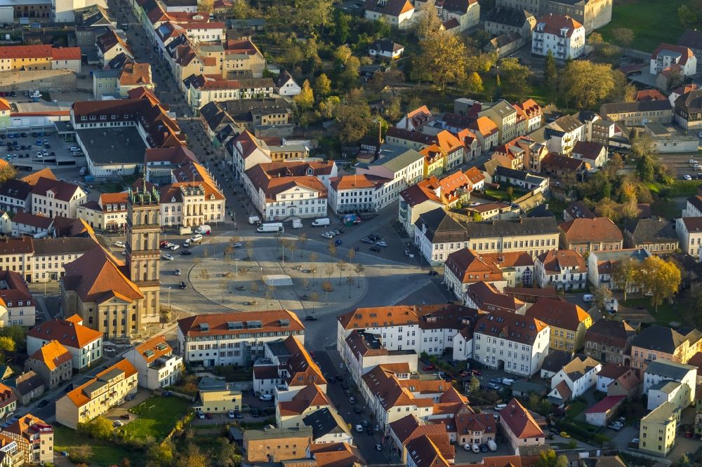 Neustrelitz from above - Cityscape of downtown area at the market square in Neustrelitz in Mecklenburg - Western Pomerania