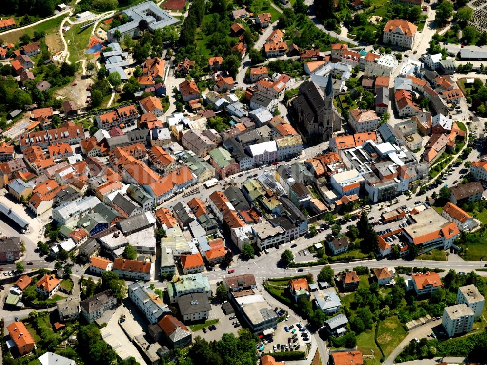 Waldkirchen from above - City view from the center of Waldkirchen in Bavaria