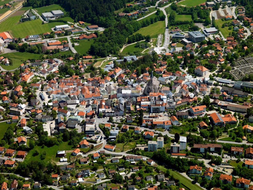 Waldkirchen from the bird's eye view: City view from the center of Waldkirchen in Bavaria
