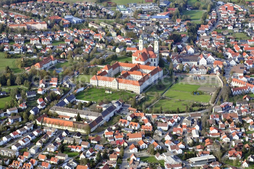 Ottobeuren from above - Cityscape with the Benedictine monastery of Ottobeuren in Bavaria