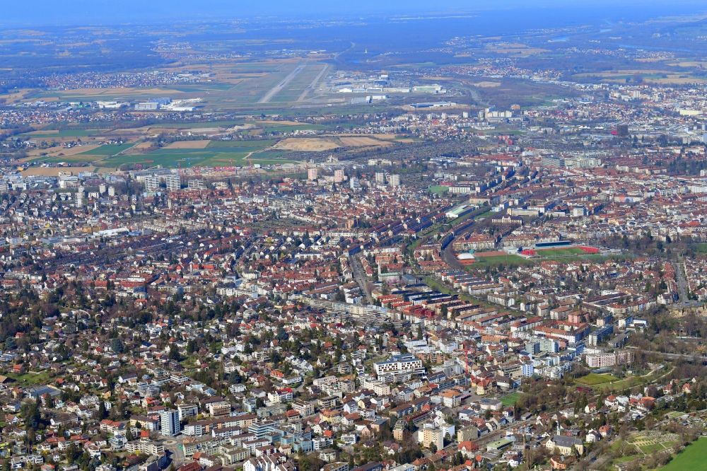 Binningen from above - Cityscape of Binningen in Basel, Switzerland. Looking northbound to the Euroairport Basle-Mulhouse-Freiburg