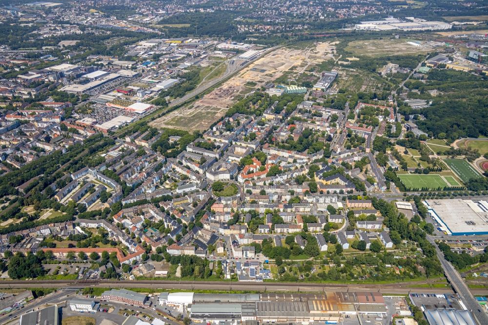 Dortmund from above - District in the city in the district Borsigplatz in Dortmund in the state North Rhine-Westphalia, Germany