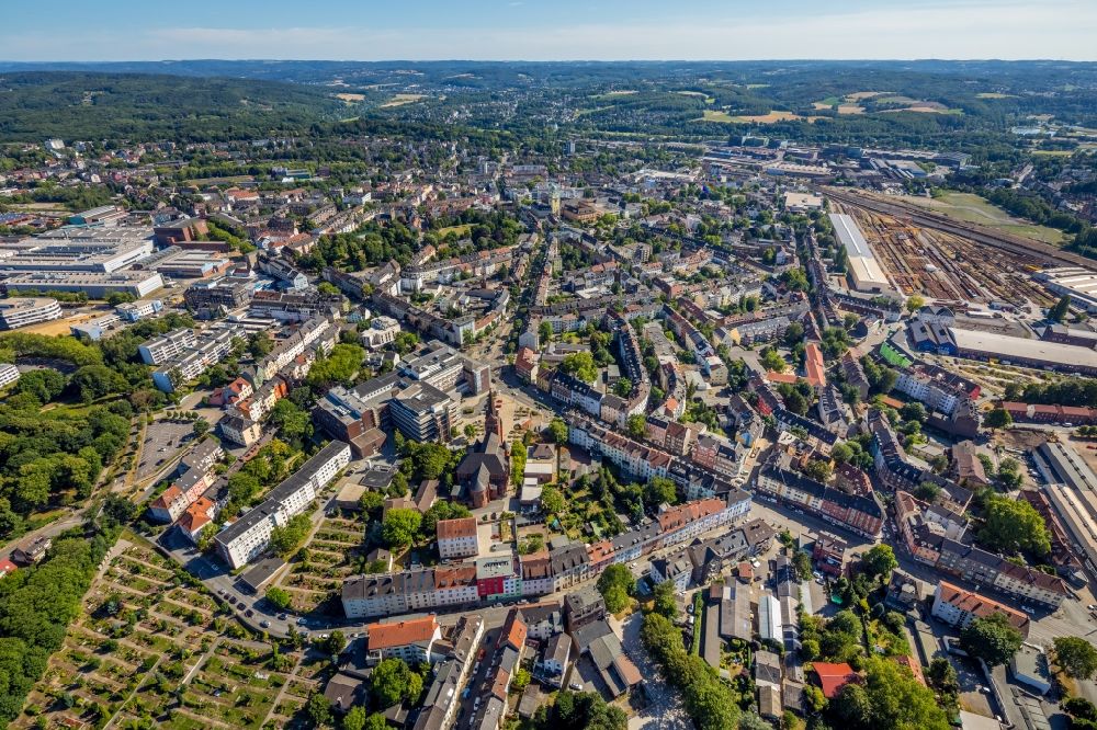 Witten from above - District in the city in Witten in the state North Rhine-Westphalia, Germany