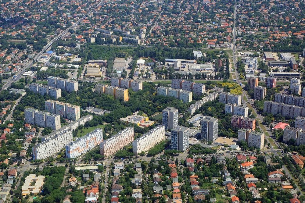 Budapest from above - District Alsorakos with housing blocks in the region XIV. keruelet in Budapest in Hungary