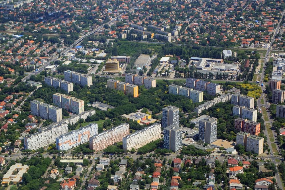 Budapest from the bird's eye view: District Alsorakos with housing blocks in the region XIV. keruelet in Budapest in Hungary