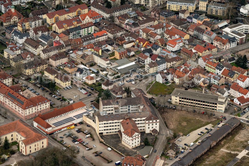 Rastatt from the bird's eye view: Cityscape of the district on Archaeologischen Landesmuseum in Rastatt in the state Baden-Wuerttemberg, Germany
