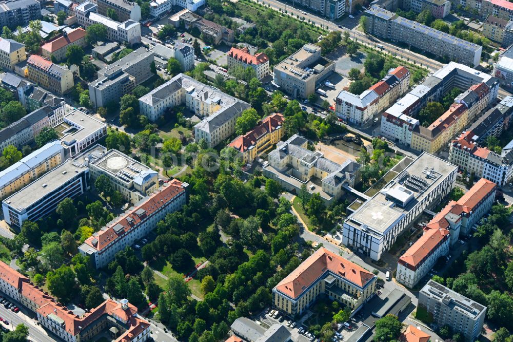Dresden from the bird's eye view: City view in the urban area in the district Friedrichstadt in Dresden in the state Saxony, Germany
