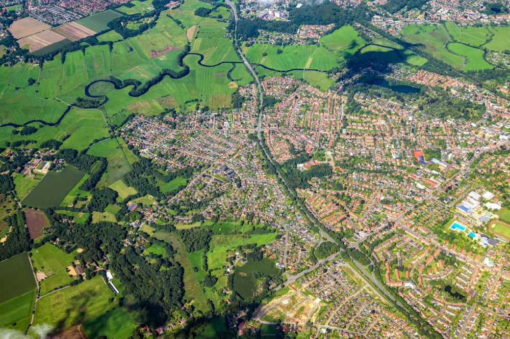 Stade from above - City view of the Klein Thun district and Sachsenviertel in Stade in the state Lower Saxony, Germany