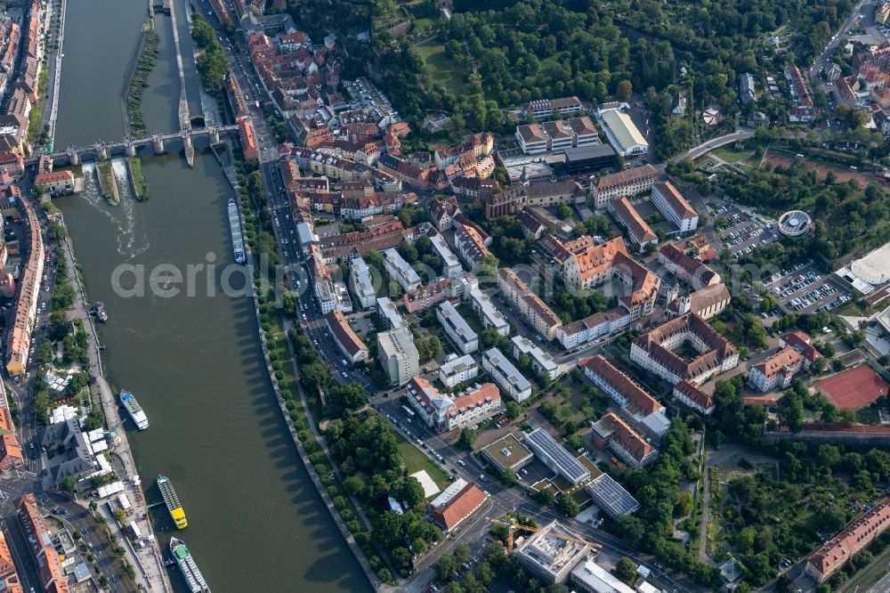 Aerial photograph Würzburg - City view with Marienberg Fortress in the district of Zellerau in Wuerzburg in the state Bavaria, Germany