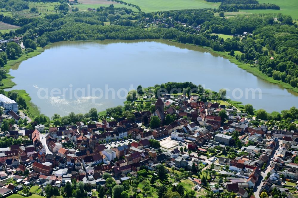 Aerial image Crivitz - City view on the Crivitzer lake in Crivitz in the state Mecklenburg - Western Pomerania, Germany