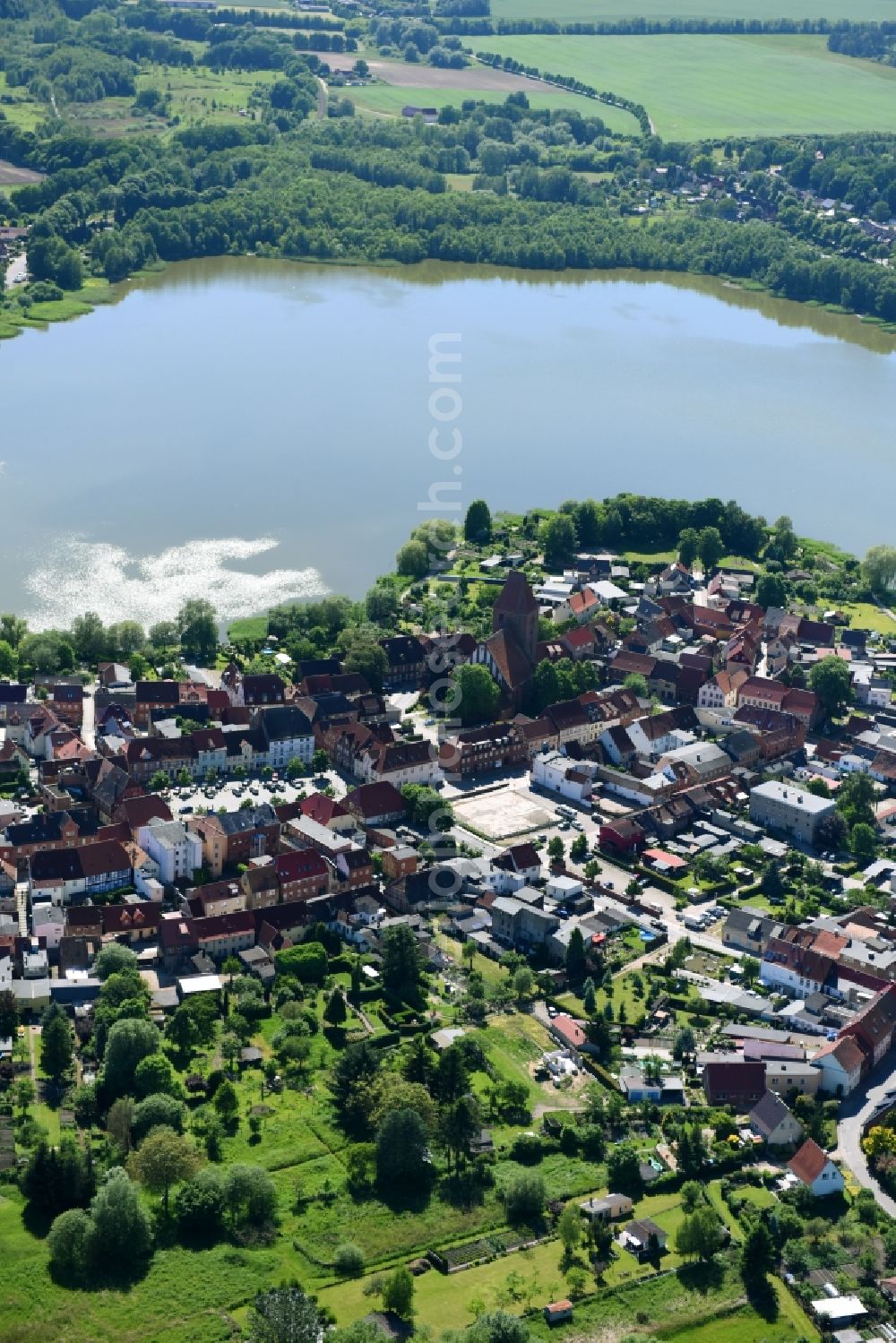 Aerial photograph Crivitz - City view on the Crivitzer lake in Crivitz in the state Mecklenburg - Western Pomerania, Germany