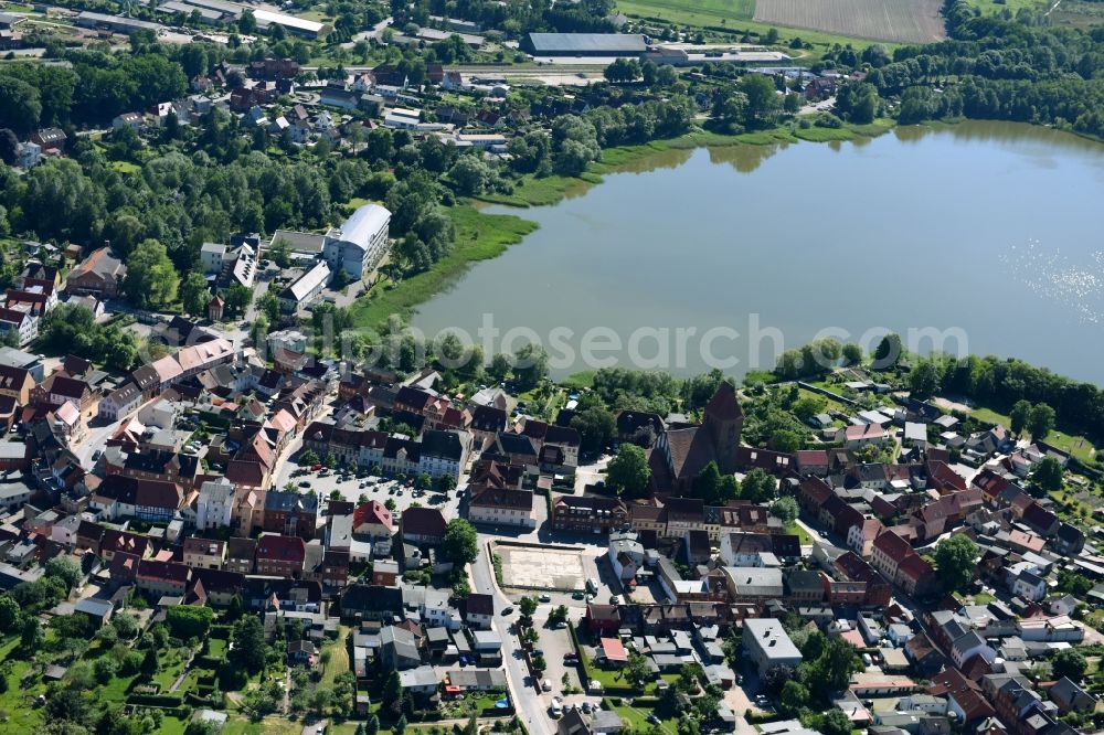 Crivitz from above - City view on the Crivitzer lake in Crivitz in the state Mecklenburg - Western Pomerania, Germany