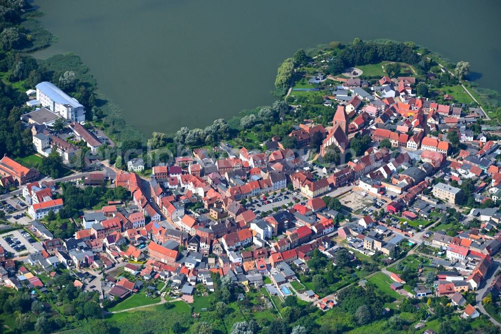 Crivitz from above - City view on the Crivitzer lake in Crivitz in the state Mecklenburg - Western Pomerania, Germany
