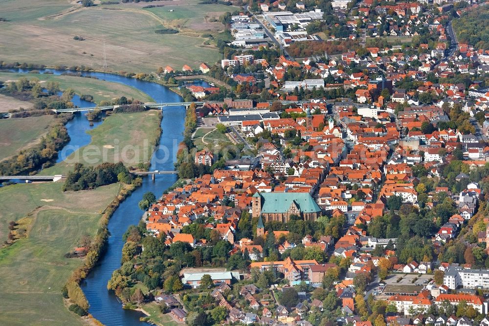 Aerial image Verden (Aller) - City view on the river bank of Aller in Verden (Aller) in the state Lower Saxony, Germany