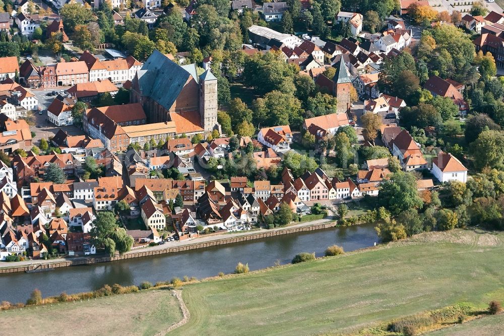 Verden (Aller) from above - City view on the river bank of Aller in Verden (Aller) in the state Lower Saxony, Germany