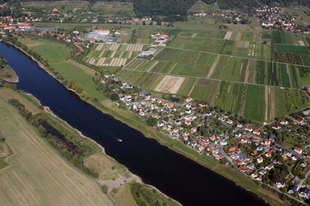 Aerial image Söbrigen - City view on the river bank of the Elbe river at Dresden in Soebrigen in the state Saxony, Germany