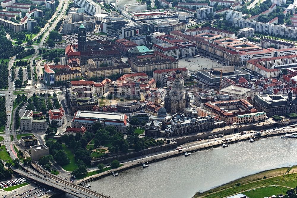 Dresden from above - City view on the river bank of the River Elbe in Dresden in the state Saxony, Germany