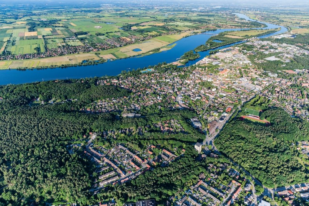 Geesthacht from above - City view on the river bank Elbe in Geesthacht in the state Schleswig-Holstein, Germany