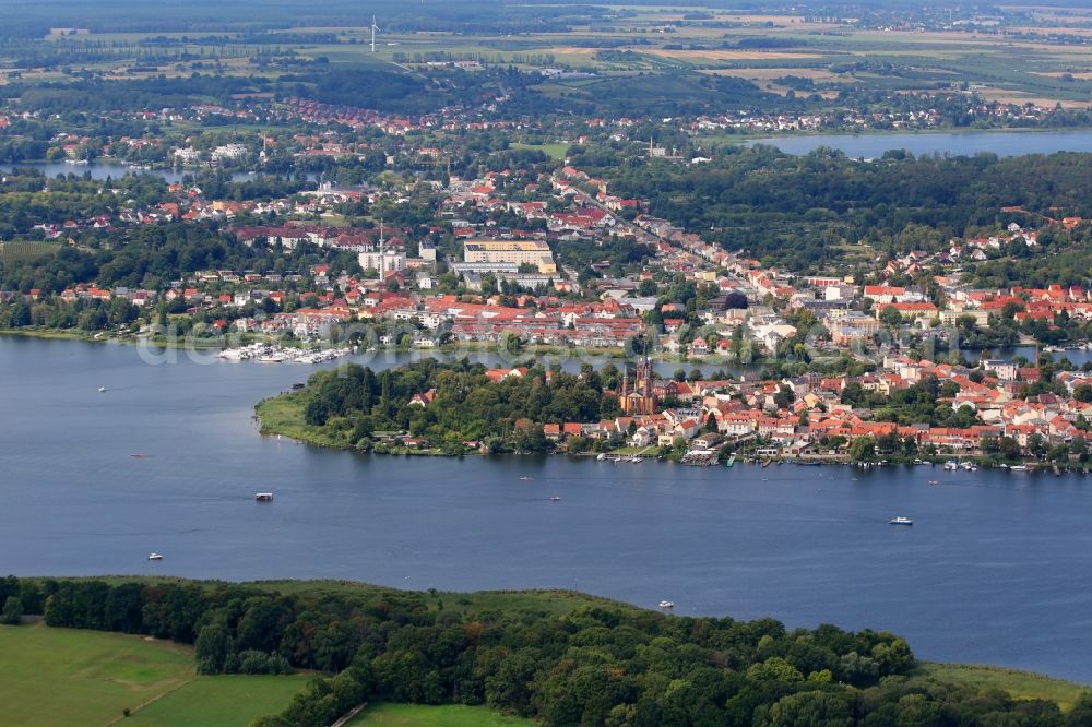 Werder (Havel) from the bird's eye view: City view on the river bank the Havel in Werder (Havel) in the state Brandenburg, Germany