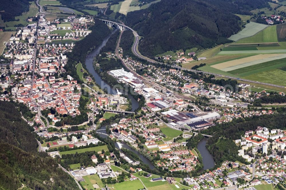 Aerial image Judenburg - City view on the river bank in Judenburg in Steiermark, Austria