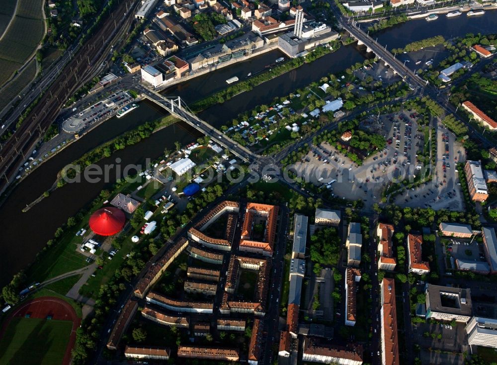 Aerial image Würzburg - City view on the river bank of Main along the Mainaustrasse in the district Altstadt in Wuerzburg in the state Bavaria, Germany