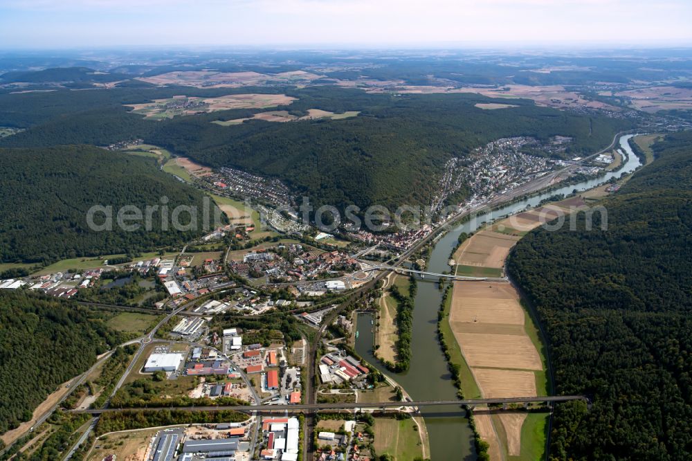 Aerial photograph Langenprozelten - City view on the river bank of the Main river in Langenprozelten in the state Bavaria, Germany