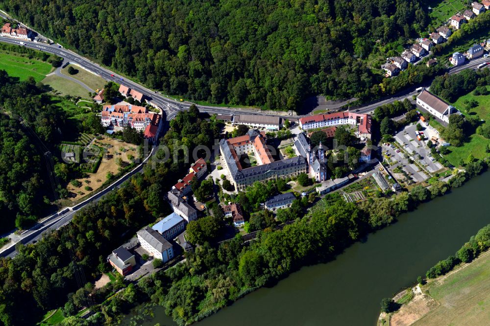 Aerial image Oberzell - City view on the river bank of the Main river in Oberzell in the state Bavaria, Germany