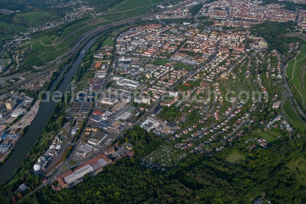 Aerial photograph Würzburg - City view on the river bank of the Main river in the district Zellerau in Wuerzburg in the state Bavaria, Germany