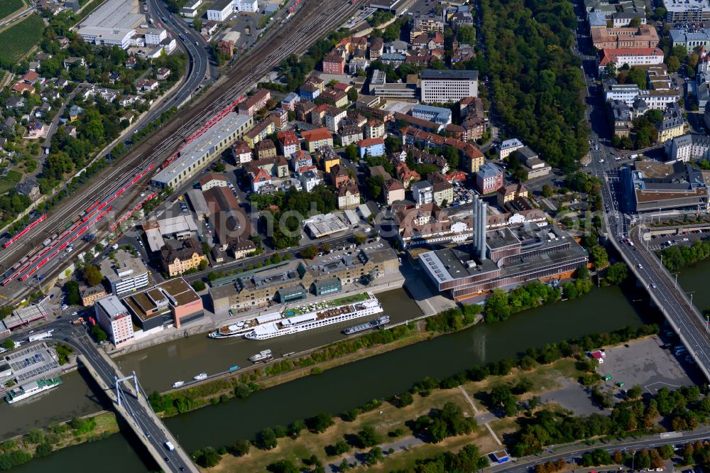 Aerial image Würzburg - City view on the river bank of the Main river in the district Altstadt in Wuerzburg in the state Bavaria, Germany